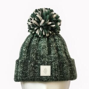 Free People Pom Party Reflective Beanie Green/White/Black Combo Knit Winter Hat
